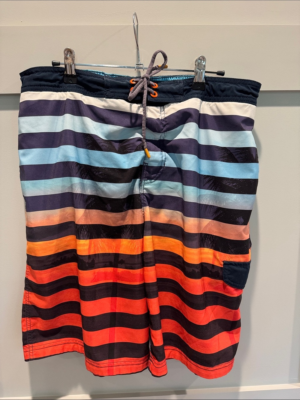 Speedo Men's Multicolor Striped Swim Trunks - Navy, Light Blue & Orange